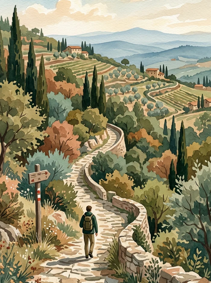 Thumbnail della verticale "Trekking e cammini storici" della guida di Cortona
