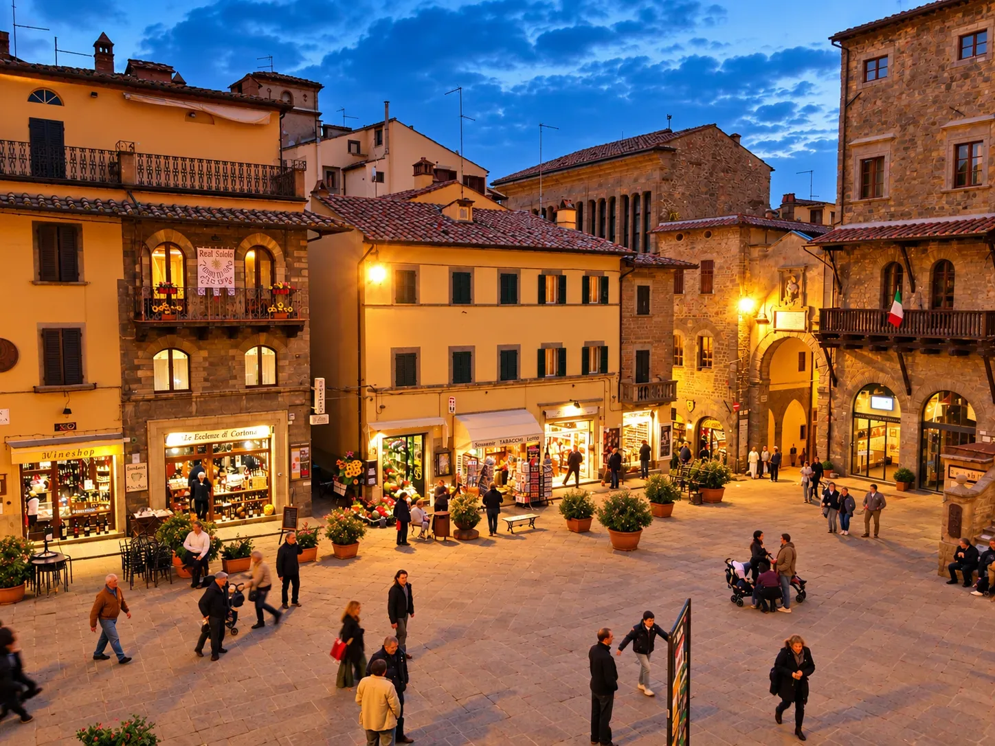 Piazza della Repubblica in Cortona with the town hall staircase