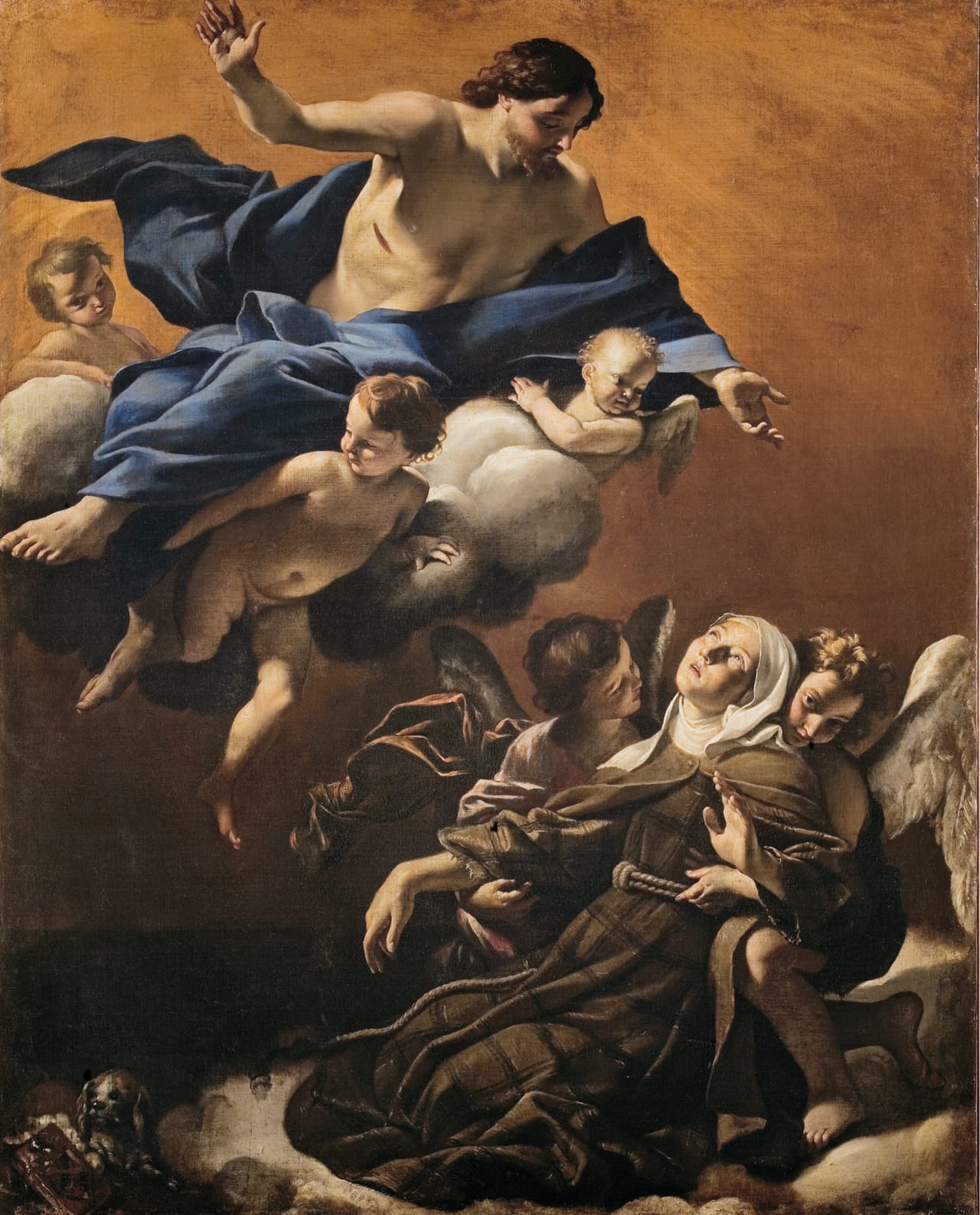 L'Estasi di Santa Margherita da Cortona di Giovanni Lanfranco: in basso a sinistra il cagnolino, suo attributo
