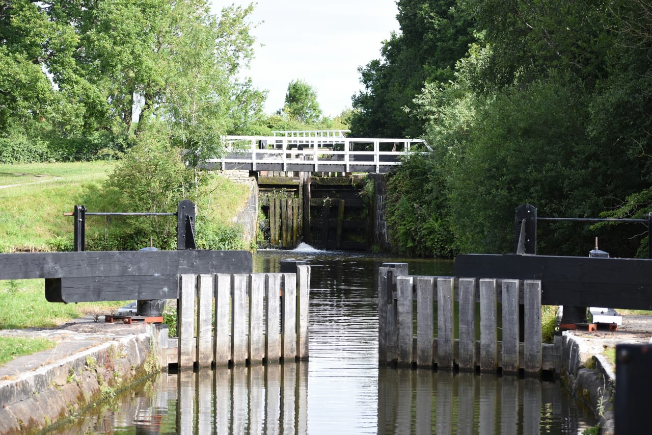 Ancient stone lock with sluice gates on the canal, the Chiusa dei Monaci at the gates of Arezzo