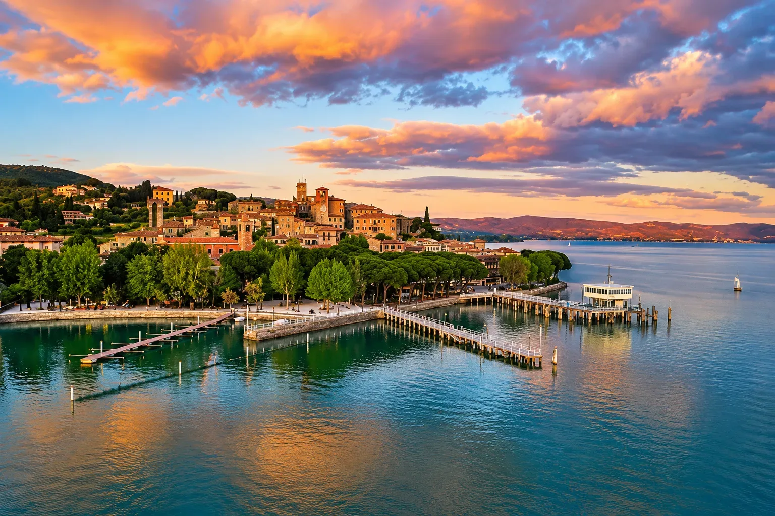 Lake Trasimeno seen from the hill of Cortona